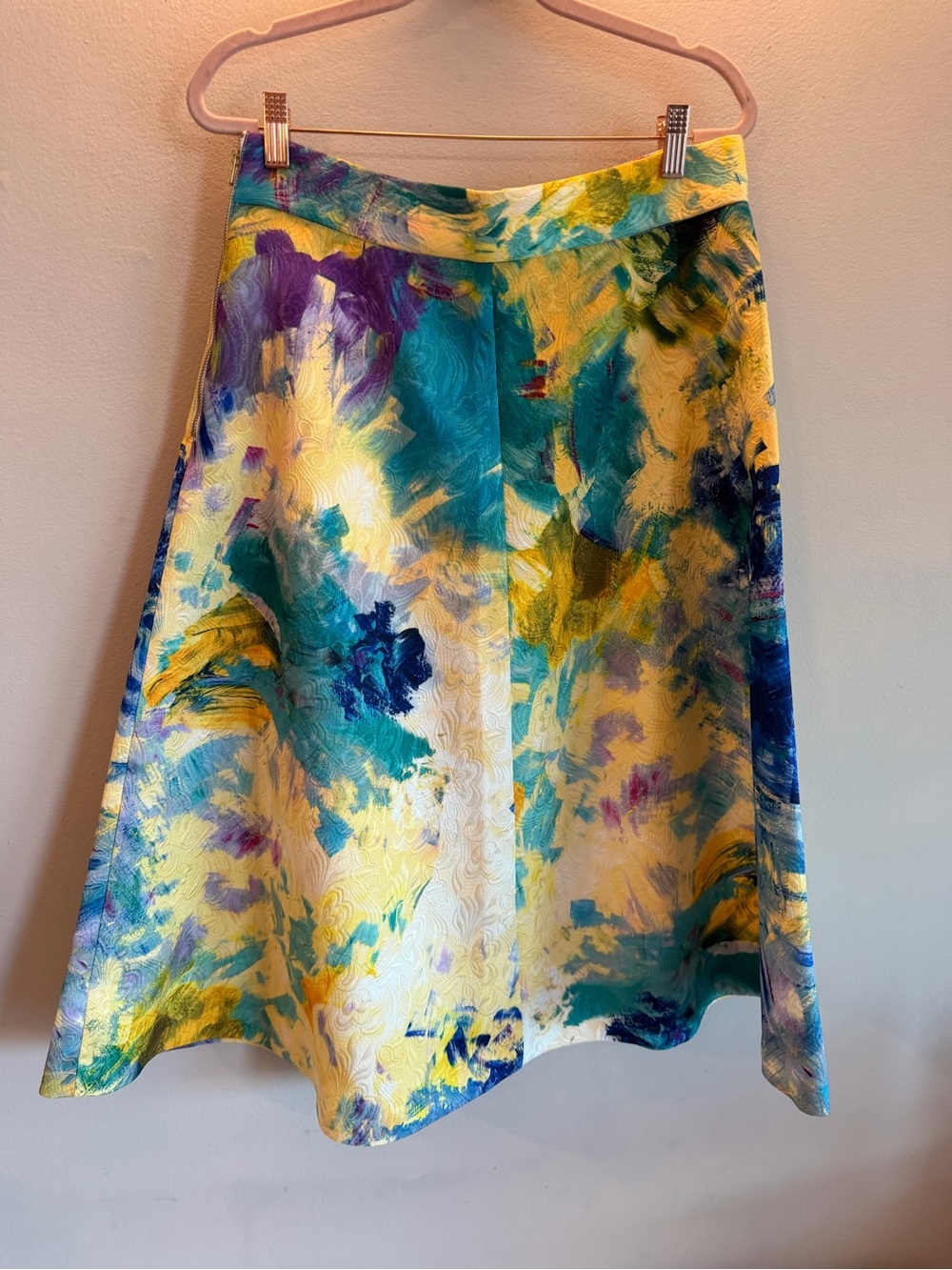 H&M Painterly A-Line Skirt in Yellow, Teal & Purple 12